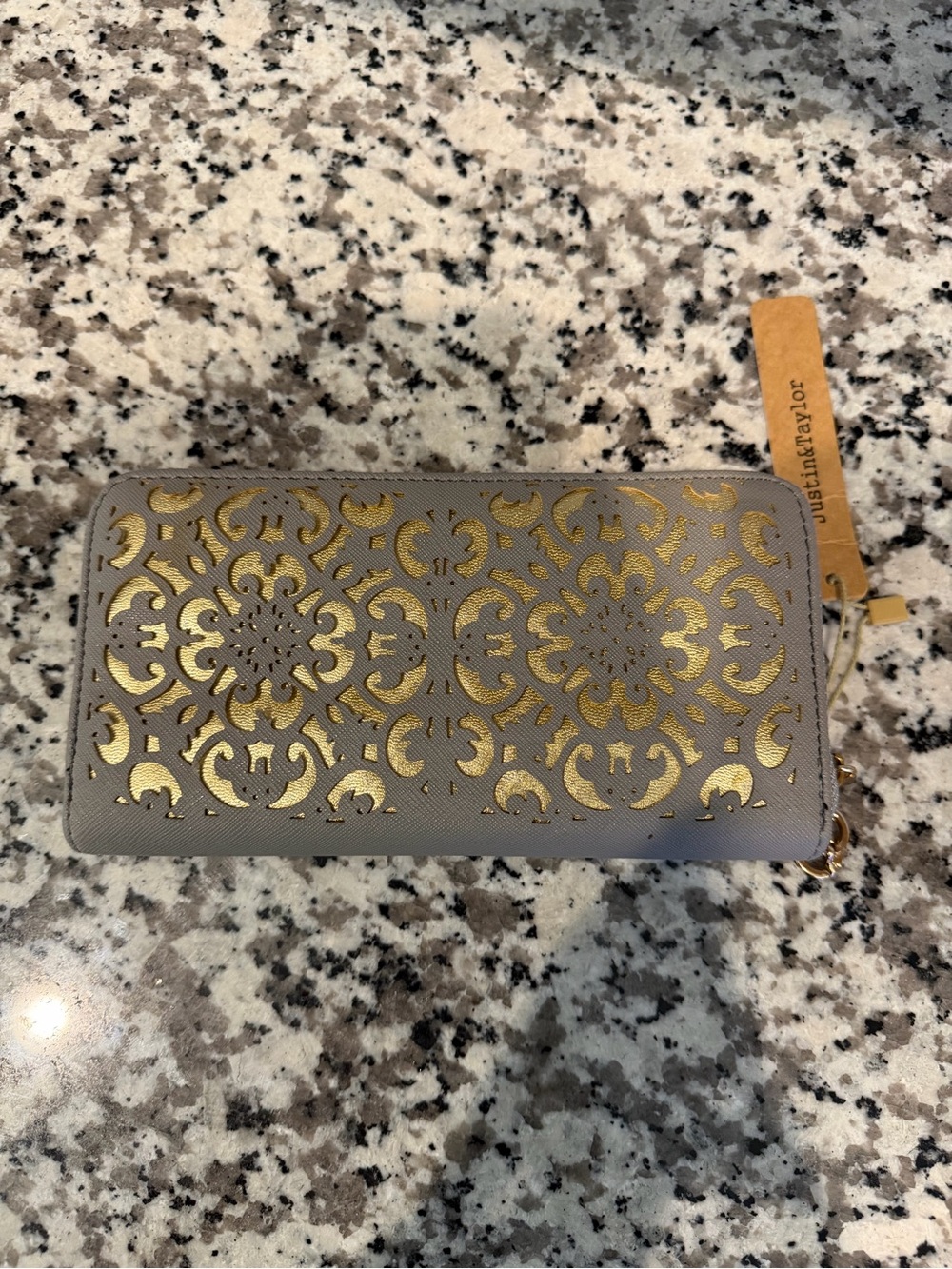 Just My Taylor Gray Wallet with Gold Laser-Cut Detail